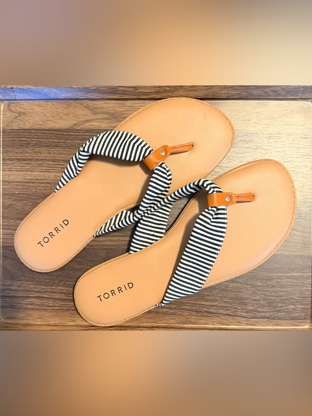 torrid Black & White Striped Thong Sandals with Tan Footbed